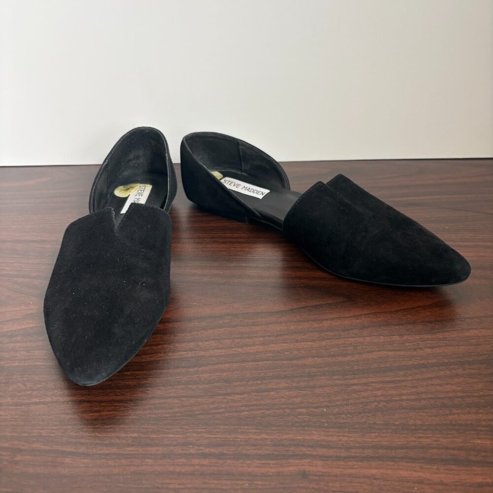 Steve Madden Darian Black Suede Pointed Toe D'Orsay "v" Cut-out Detail Flats 9